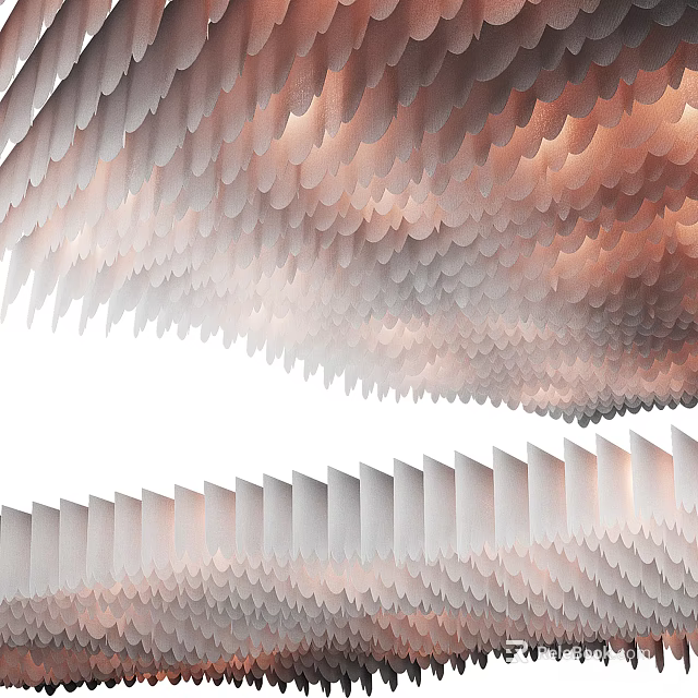 Unique Layered Feather Shaped Ceiling Design With Artistic Soft Lighting Effects 3d model 