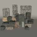 Collection of Various Shaped Natural Stone Slabs with Different Colors and Textures