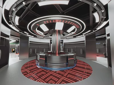 Futuristic Clothing Store Interior With Circular Design Red Carpet And LED Lighting 3d model