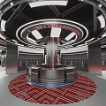 Futuristic Clothing Store Interior With Circular Design Red Carpet And LED Lighting
