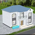 Modern Detached Villa Exterior With White Walls Large Windows And Front Lawn