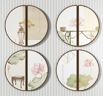 New Chinese Style Round Frame Painting Round Hanging Painting 3d model