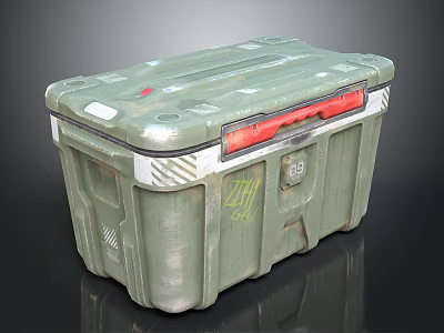 Green Military Style Storage Container With Red Stripe And 24H Label 3d model