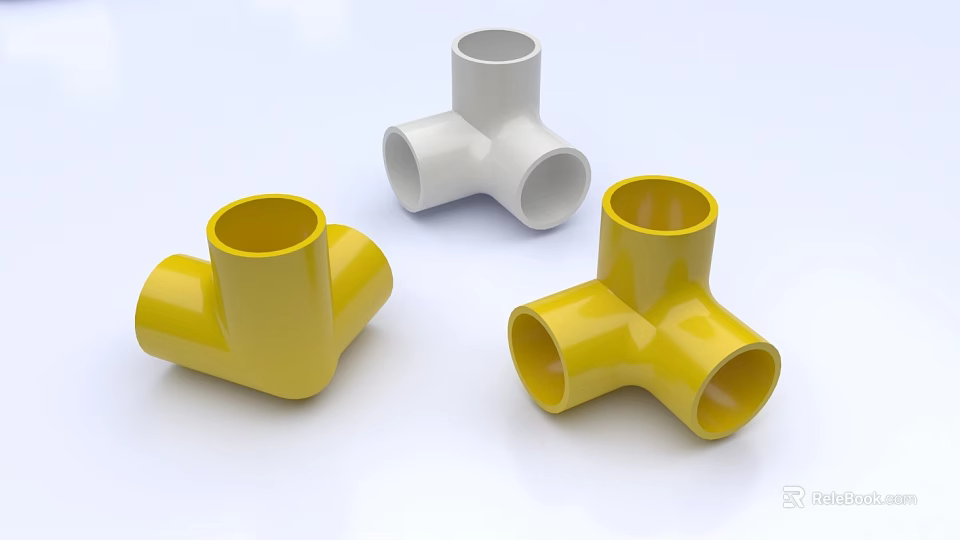 Durable Yellow And White Plastic Pipe Tee Fittings For Plumbing Systems 3d model 
