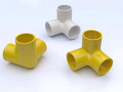 Durable Yellow And White Plastic Pipe Tee Fittings For Plumbing Systems 3d model