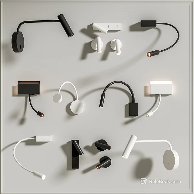 Modern Wall Lamps With Stylish Contemporary Designs And Various Shapes In Black White 3d model 