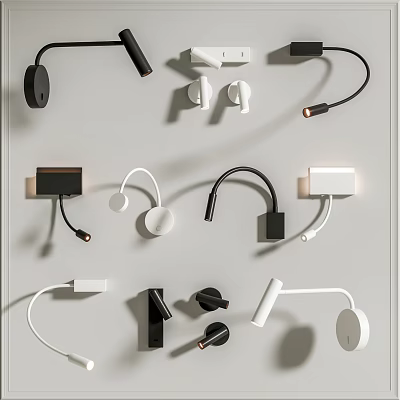 Modern Wall Lamps With Stylish Contemporary Designs And Various Shapes In Black White 3d model