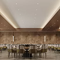 Elegant Banquet Hall Interior Design With Dining Tables Chairs And Decorative Wall Murals