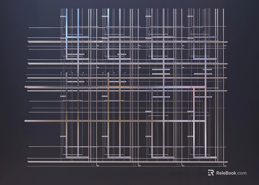 Industrial Pipe Network Layout With Technical Schematic Design Structure Diagram 3d model 