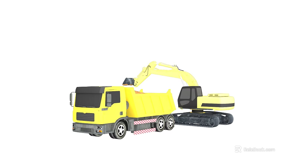 Yellow Utility Truck With Excavator Attachment For Construction Work Tasks 3d model 