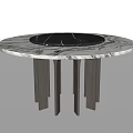 Modern Round Dining Table With White Marble Top Central Black Section And Black Legs 3d model