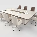 Modern Office Meeting Table With Beige And Brown Chairs And Workspace Setup 3d model