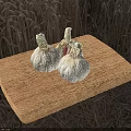 Fresh Garlic Bulbs Placed On Wooden Cutting Board In Kitchen Setting
