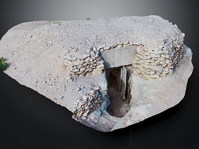 Ancient Stone Masonry Entrance With Stacked Stone Walls Earthen Top and Sparse Vegetation 3d model