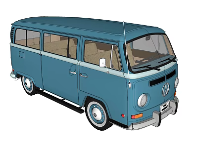 Vintage Blue Volkswagen Van With Classic Design And Multiple Windows 3d model