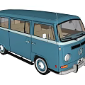 Vintage Blue Volkswagen Van With Classic Design And Multiple Windows
