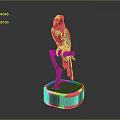 Vibrant Red Parrot with Green Wings Perched on Branch with Sand Base