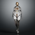 Futuristic Cyborg Character With Golden Helmet White Armor Mechanical Body Sci Fi Concept Design