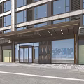 Modern Building Main Entrance Gate With Glass Doors And Canopy Facade