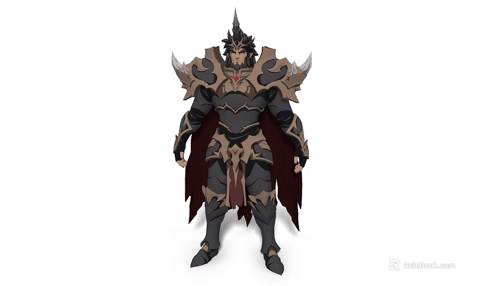 Epic Game And Movie Character With Spiked Helmet Dark Armor Decorative Shoulder Plates And Tattered Cloak 3d model 