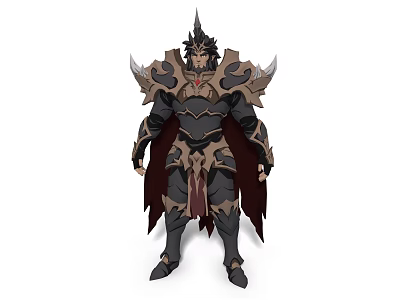 Epic Game And Movie Character With Spiked Helmet Dark Armor Decorative Shoulder Plates And Tattered Cloak 3d model