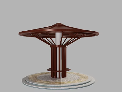 Brown Garden Pavilion With Round Top Column Support And Circular Patterned Base 3d model