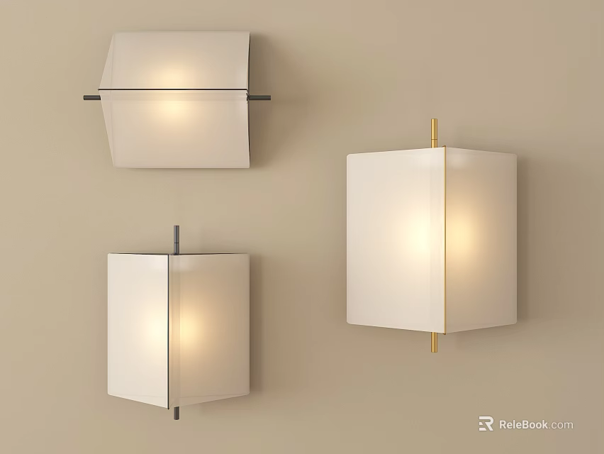 Modern White Wall Lamps With Different Designs And Warm Light Mounted On Beige Wall 3d model 