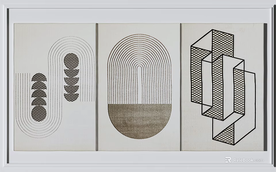 Modern Square Rug With Geometric Patterns And Linear Designs In Neutral Tones 3d model