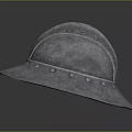 Medieval Metal Helmet With Broad Brim And Riveted Vintage Armor Design