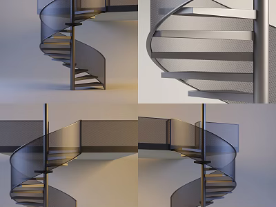 Modern Interior Spiral Staircase Design With Glass Railing And Metal Frame 3d model
