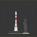 Modern Rocket On Launch Platform With Surrounding Tall Towers And High-Rise Buildings