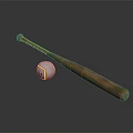 Sports Equipment Wooden Baseball Bat And White Baseball On Dark Background