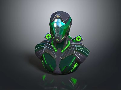 Sci Fi Game Movie Character Bust With Futuristic Black Green Armor And Glowing Blue Accents 3d model