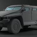 Camouflaged Armored Utility Vehicle With Roof Weapon Rack And Off-Road Tires