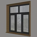 Modern Wooden Frame Window With Double Sash And Trees Buildings View 3d model