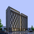 Modern High Rise Hotel Building With Glass Curtain Walls And LED Lighting Design