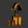 Indoor Decorative Small Booth With Yellow Canopy Flower Decorations And Mushroom Stools