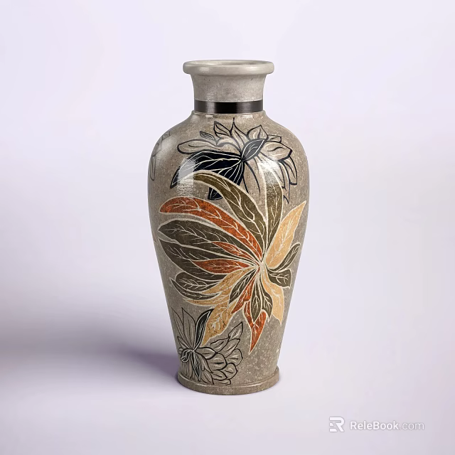 Ceramic Decorative Vase With Colorful Floral Pattern And Elegant Leaf Design 3d model