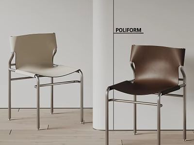 POLIFORM Sleek Leather Dining Chairs Beige And Brown With Metal Frames In Modern Interior 3d model