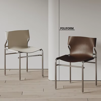 POLIFORM Sleek Leather Dining Chairs Beige And Brown With Metal Frames In Modern Interior 3d model