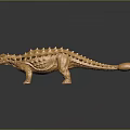 Detailed Golden Ankylosaurus Dinosaur Model With Spikes Holes On Black Background