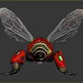 Red Mechanical Bee Figurine With Transparent Wings Metallic Legs Green Lights And Golden Accents
