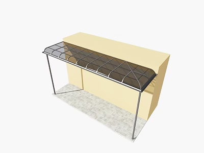 Modern Canopy with Metal Frame and Grid Design Installed Over Entryway on Light Tiled Floor 3d model