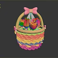 Woven Basket Bonsai Plant With Pink Bow Red Pink Tulips And Green Leaves