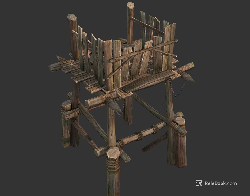 Rustic Wooden Tower Frame Structure With Planks And Support Beams Design 3d model