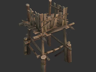 Rustic Wooden Tower Frame Structure With Planks And Support Beams Design 3d model