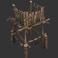 Rustic Wooden Tower Frame Structure With Planks And Support Beams Design 3d model