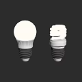 Side By Side Traditional Round And Spiral Energy Saving Light Bulb 3d model