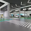 Modern Car Dealership Showroom With Multiple Cars Display Screens And Tables Chairs