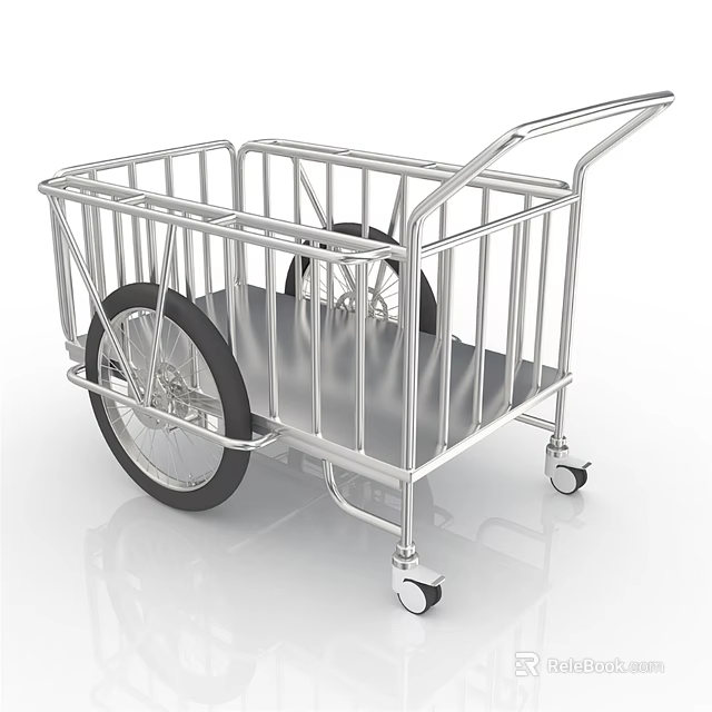 Stainless Steel Transport Trolley With Metal Cage Frame And Large Wheels 3d model 